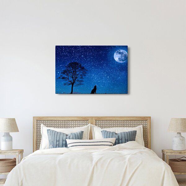 Obraz vlka vyjúci na mesiac (90x60 cm)