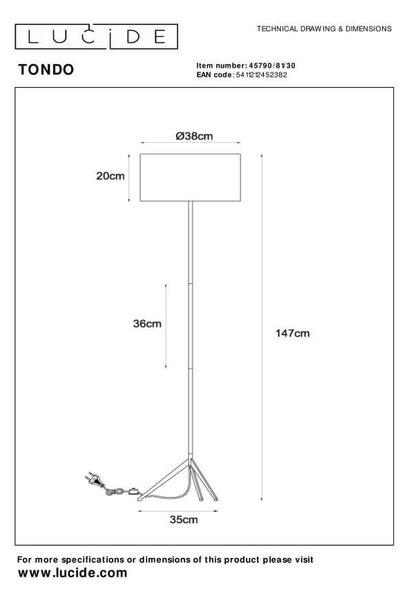 Lucide L457908130 stojacia lampa TONDO E27