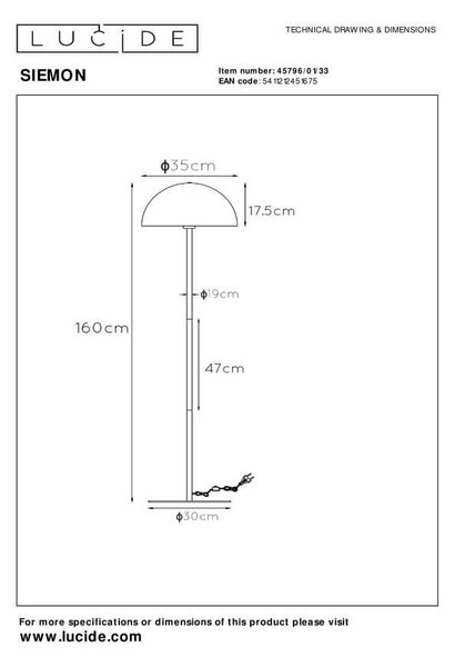 Lucide L457960133 stojacia lampa SIEMON E27