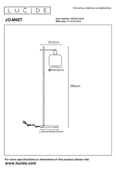 Lucide L457940165 stojacia lampa JOANET E27