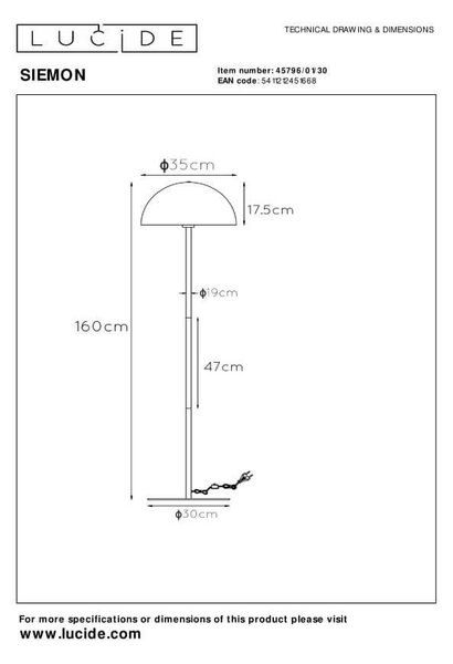 Lucide L457960130 stojacia lampa SIEMON E27