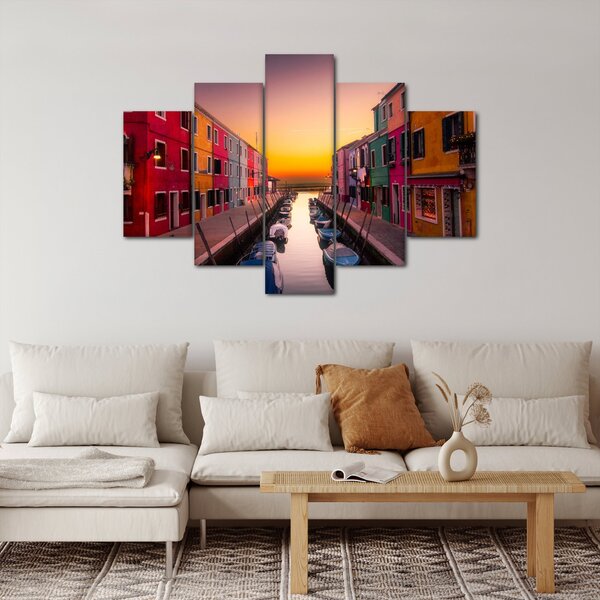 Obraz - Západ slnka, ostrov Burano, Benátky, Taliansko (150x105 cm)