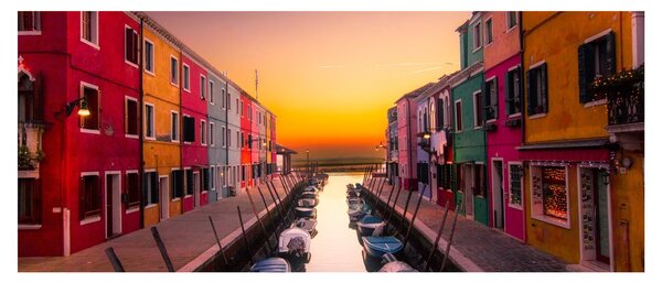 Obraz - Západ slnka, ostrov Burano, Benátky, Taliansko (120x50 cm)