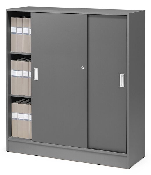 Kancelárska skriňa FLEXUS s posuvnými dverami, 1325x1200x415 mm, šedá