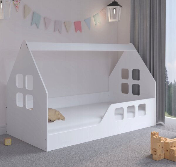 Detská posteľ domček Montessori 160 x 80 cm biela pravá Biela
