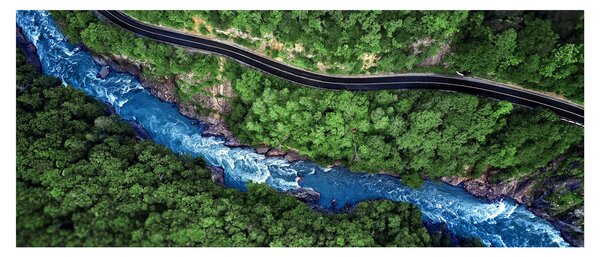 Obraz - Rieka medzi horami, Kaukaz, Rusko (120x50 cm)