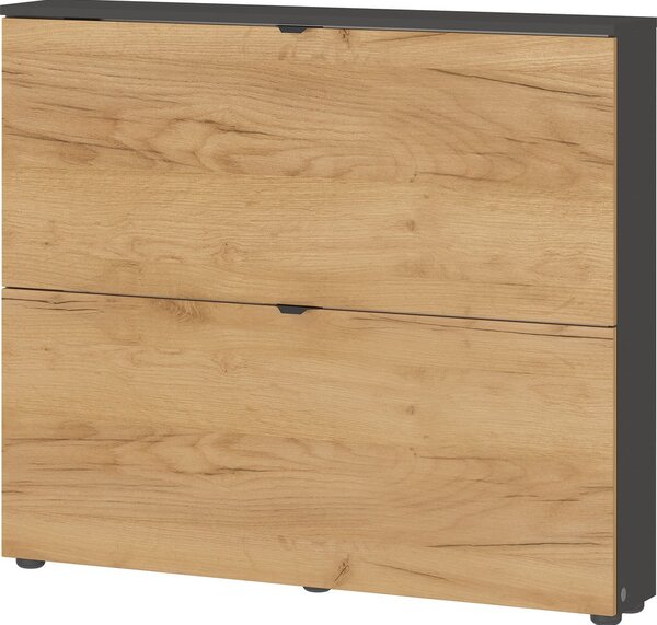 Výklopná závesná skrinka na topánky v dekore duba v antracitovo-prírodnej farbe 100x85x19 cm Renell – Germania