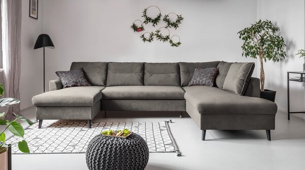 Tmavosivá zamatová rozkladacia pohovka do "U" Miuform Stylish Stan, pravý roh