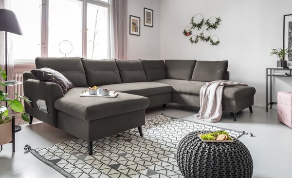 Tmavosivá zamatová rozkladacia pohovka do "U" Miuform Stylish Stan, pravý roh