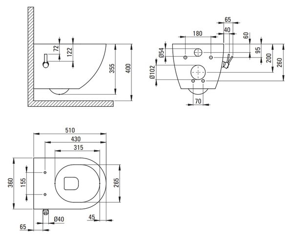 Deante Peonia, závesná WC misa s funkciou bidetu 515x370 mm, čierna matná, DEA-CBP_NWPW