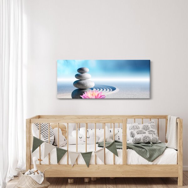 Obraz piesku, ľalie a spa kameňov (120x50 cm)