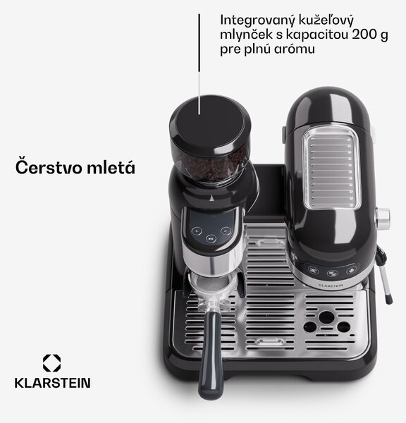 Klarstein Bella Café, espresso kávovar, vrátane mlynčeka, 1550 W, 20 bar, 1,4 litra