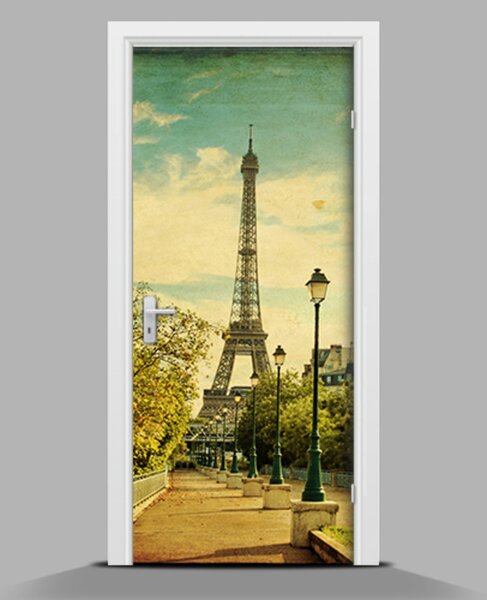 Samolepiace nálepky na dvere Eiffelova veža retro