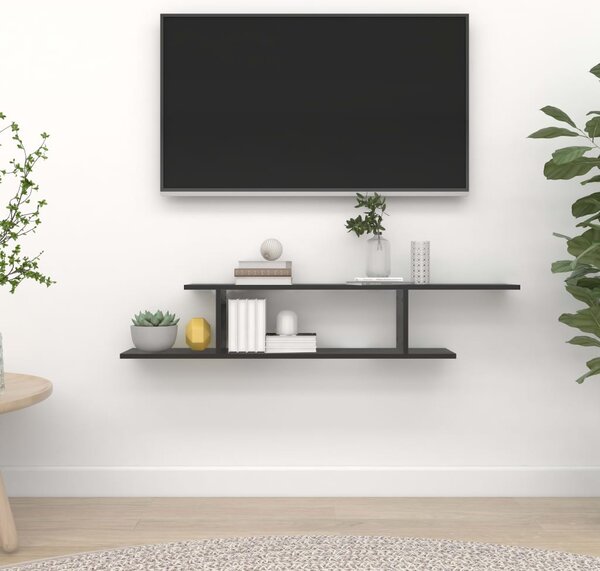 Nástenná TV polica, čierna 125x18x23 cm, kompozitné drevo