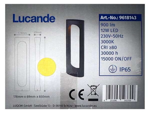 Lucande Lucande - LED Vonkajšia lampa FENTI LED/12W/230V IP65 LW0957 + záruka 3 roky zadarmo