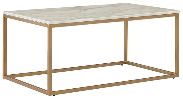 Konferenčný stolík béžový mramorový efekt zlaté kovové nohy 100 x 60 cm obdĺžnikový industriálny glamour dizajn