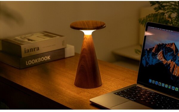 LED stolová lampa v tmavoprírodnej farbe s dreveným tienidlom (výška 21 cm) Sylva – Gingko