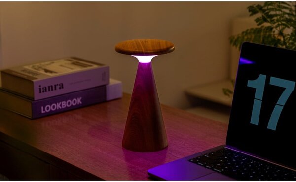 LED stolová lampa v tmavoprírodnej farbe s dreveným tienidlom (výška 21 cm) Sylva – Gingko