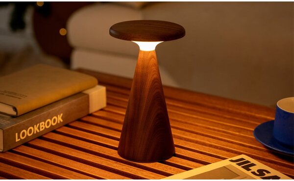 LED stolová lampa v tmavoprírodnej farbe s dreveným tienidlom (výška 21 cm) Sylva – Gingko