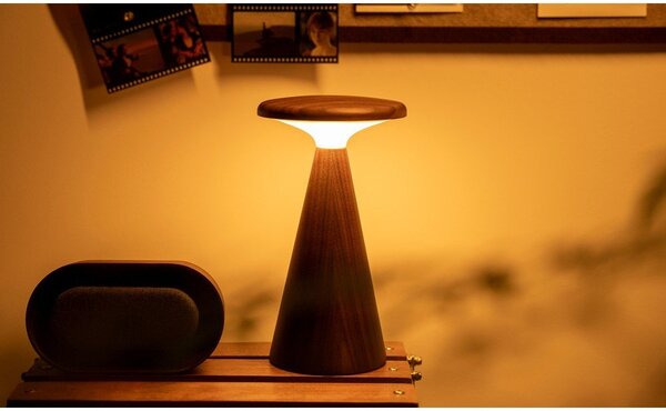 LED stolová lampa v tmavoprírodnej farbe s dreveným tienidlom (výška 21 cm) Sylva – Gingko