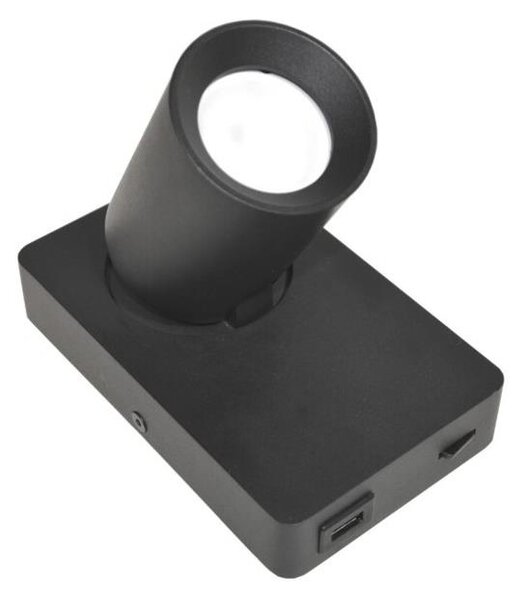 BOWI Nástenné bodové svietidlo TAFT 1xGU10/30W/230V USB čierna BW0200 + záruka 3 roky zadarmo
