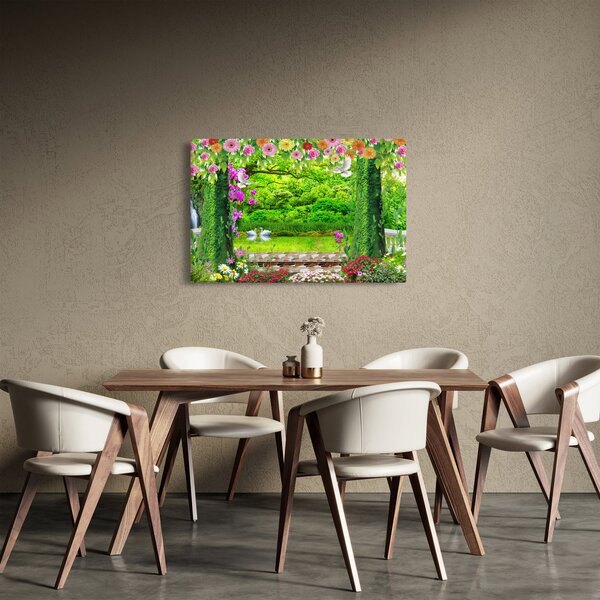 Obraz - Čarovná záhrada s labuťami (90x60 cm)