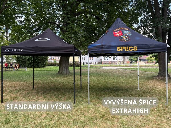 TENTino SET - Nožnicový párty stan 3x3 m EXTRA HIGH ROOF s jednostrannou potlačou Plachtovina (nůžk.stany s potiskem): polyester 300 g/m2, Typ konštrukcie: BIG HEXAGON S VYŠŠÍ ŠPICÍ, POTLAČ - strecha + bočnice: střecha + 4x boční strana