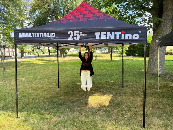 TENTino PROMO nožnicový stan 3x3 m STEEL s potlačenou STRECHOU Farba opláštenia: 3A - BÉŽOVÁ, Počet bočních plachet: konstrukce + střecha TENTino + 1x boční strana