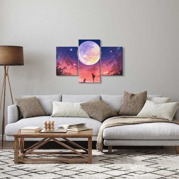 Obraz - Žena a pes pri splne (90x60 cm)