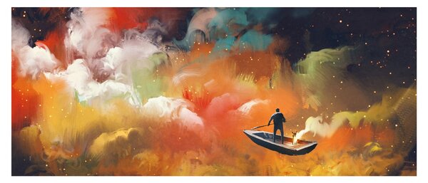 Obraz - Muž plaviace vesmírom (120x50 cm)