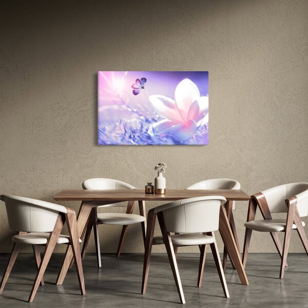 Obraz - Motýľ prilietajúci na kvet (90x60 cm)