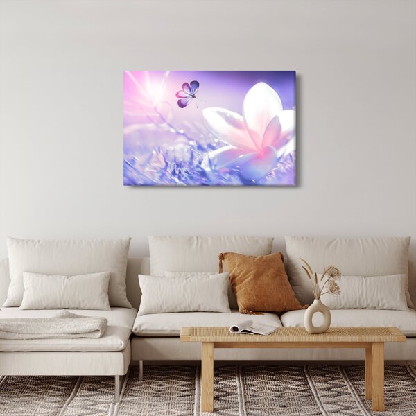 Obraz - Motýľ prilietajúci na kvet (90x60 cm)