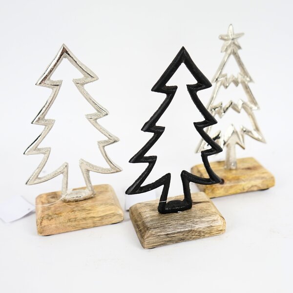 Vianočná dekorácia CHRISTMAS TREE z mangového dreva 17cm, čierna