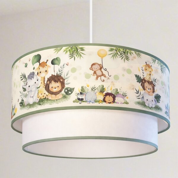 Brilagi-LED Detský závesný luster na lanku BOBO 1xE27/60W/230V pr.40cm krém./zelená/džungľa