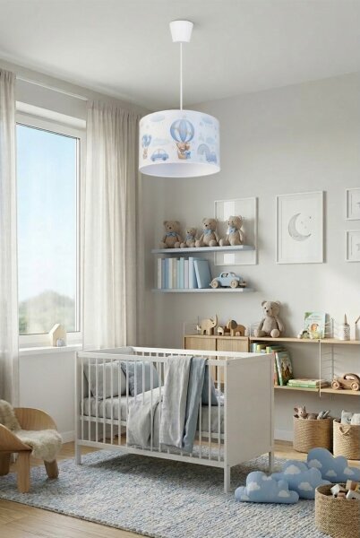 Brilagi - LED detský luster na lanku BOBO 1xE27/60W/230V, priemer 35 cm, modrý/medvedíky