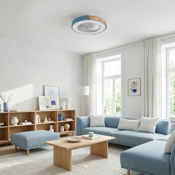 Brilagi - LED stmievateľné svietidlo s ventilátorom LED/38W/230V 50 cm modrá/dub + diaľkové ovládanie