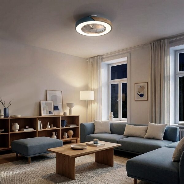 Brilagi - LED stmievateľné svietidlo s ventilátorom LED/38W/230V 50 cm modrá/dub + diaľkové ovládanie