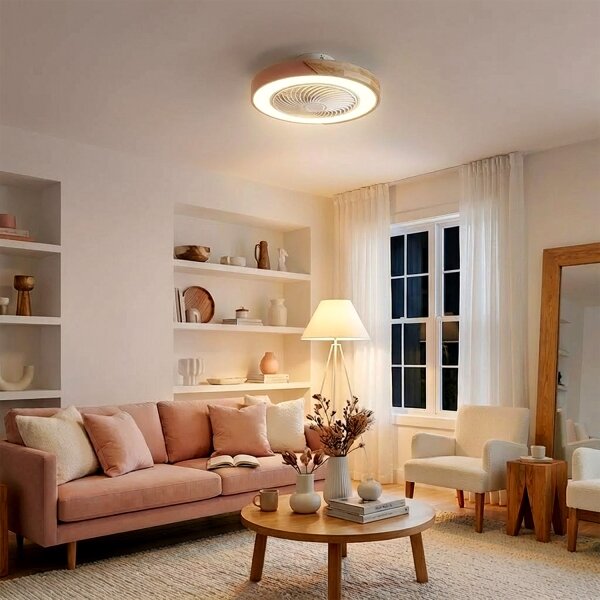 Brilagi - LED stmievateľné svietidlo s ventilátorom LED/38W/230V 50 cm ružová/dub + diaľkové ovládanie