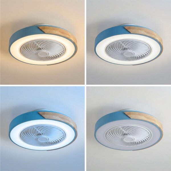 Brilagi - LED stmievateľné svietidlo s ventilátorom LED/38W/230V 50 cm modrá/dub + diaľkové ovládanie