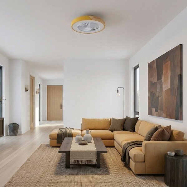 Brilagi - LED stmievateľné svietidlo s ventilátorom LED/38W/230V 50 cm zlatá/dub + diaľkové ovládanie