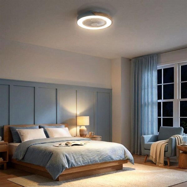 Brilagi - LED stmievateľné svietidlo s ventilátorom LED/38W/230V 50 cm modrá/dub + diaľkové ovládanie