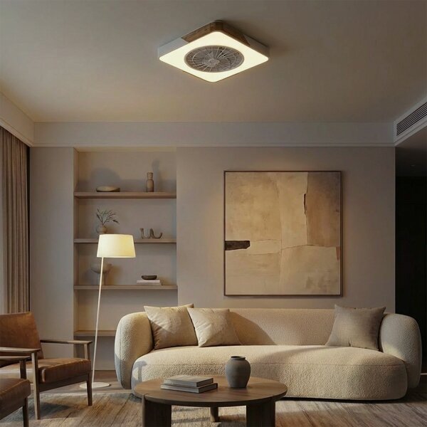 Brilagi - stmievateľné LED svietidlo s ventilátorom LED/38W/230V 50 cm biela/dub + diaľkové ovládanie