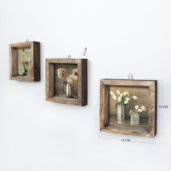 ASIR Sada nástenných obrazov BIELE KVETY 15 cm MDF