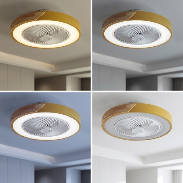 Brilagi - LED stmievateľné svietidlo s ventilátorom LED/38W/230V 50 cm zlatá/dub + diaľkové ovládanie