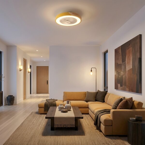 Brilagi - LED stmievateľné svietidlo s ventilátorom LED/38W/230V 50 cm zlatá/dub + diaľkové ovládanie