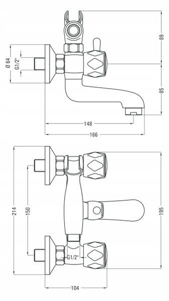 Deante Teno, nástenná vaňová batéria 150mm so sprchovou sadou, chrómová, BON_011D