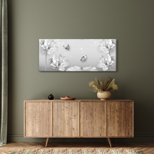 Obraz - Kvetinový dizajn s motýlikmi (120x50 cm)