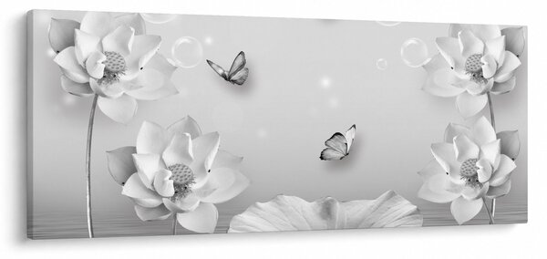 Obraz - Kvetinový dizajn s motýlikmi (120x50 cm)