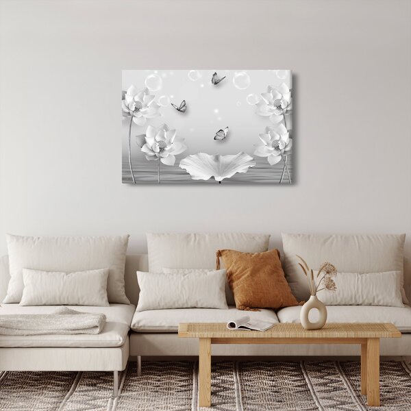 Obraz - Kvetinový dizajn s motýlikmi (90x60 cm)