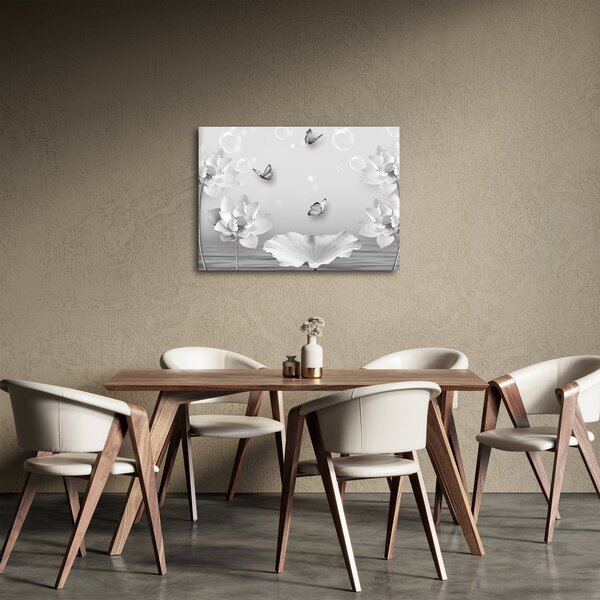 Obraz - Kvetinový dizajn s motýlikmi (70x50 cm)